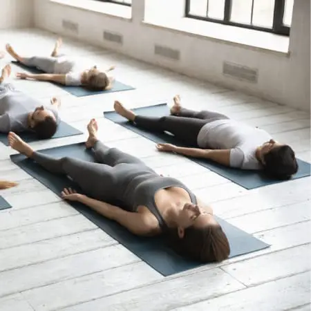 When you do savasana, lay down on the floor, extend your arms and relax