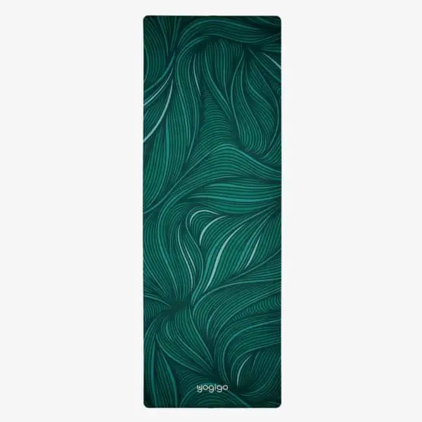 suede yoga mat towel green leaves yogigo