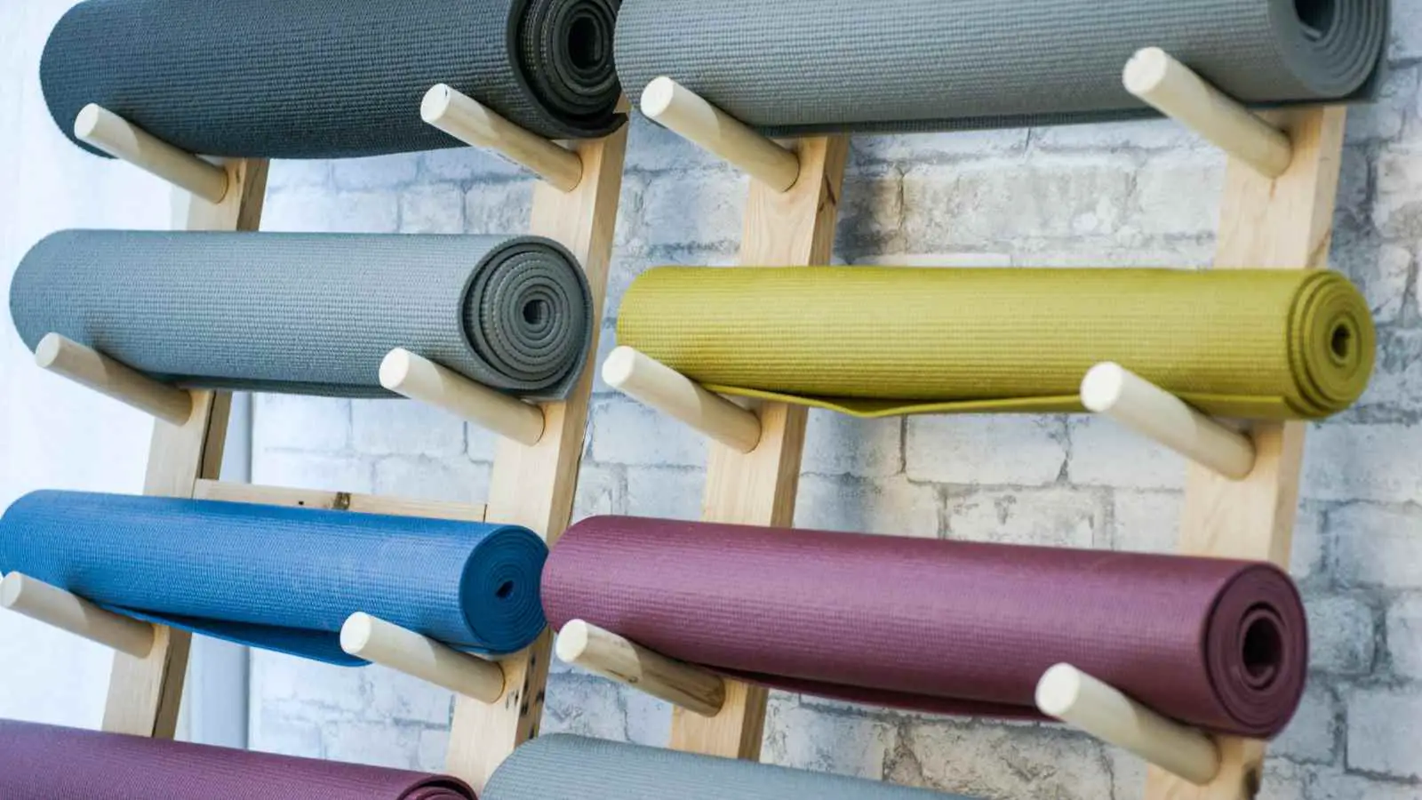 Plastic PVC yoga mats in the yoga studio